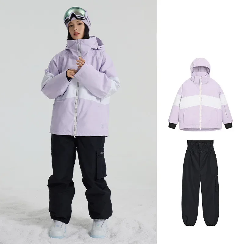 

Комплект для сноуборда и лыж 20K: черно-белый водонепроницаемый ветрозащитный костюм для женщин (куртка и брюки), зимний комбинезон для пар