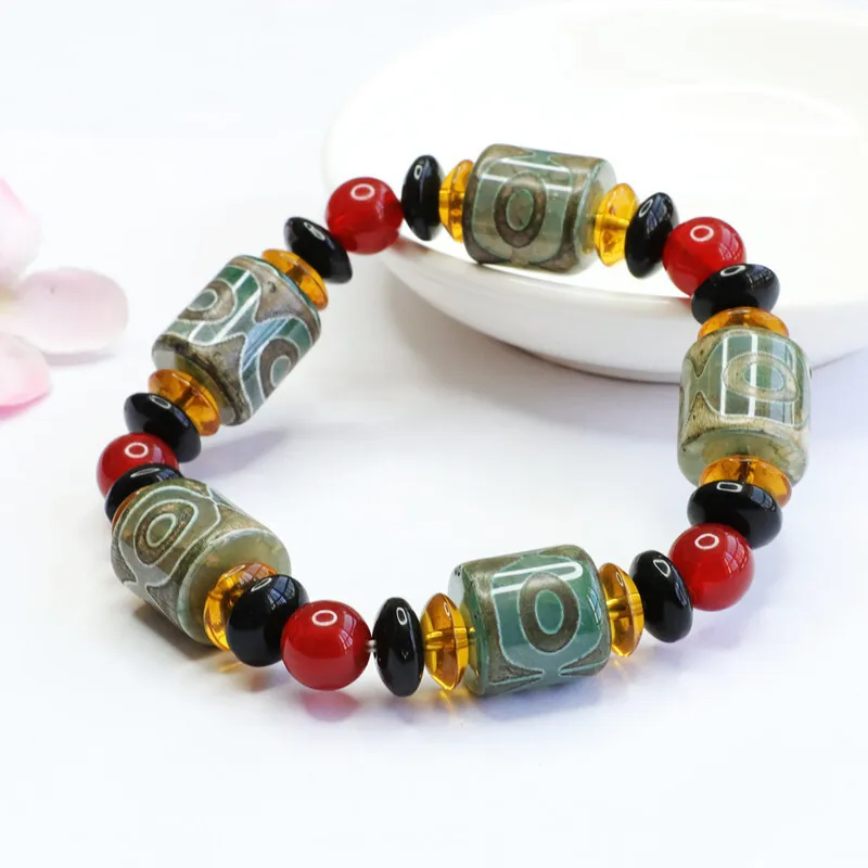 Red Agate Dzi Bead Bracelet Lucky Bead Chalcedony Strand Jewelry