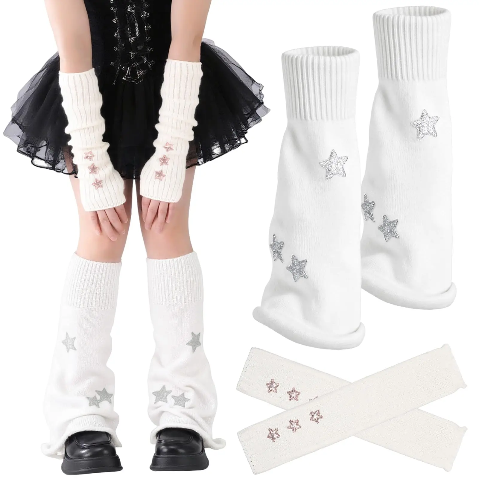 Y2K تدفئة الساق للنساء ستار ستريتوير غطاء الساق ريترو بسط مدفئات للذراع لمهرجان الهذيان