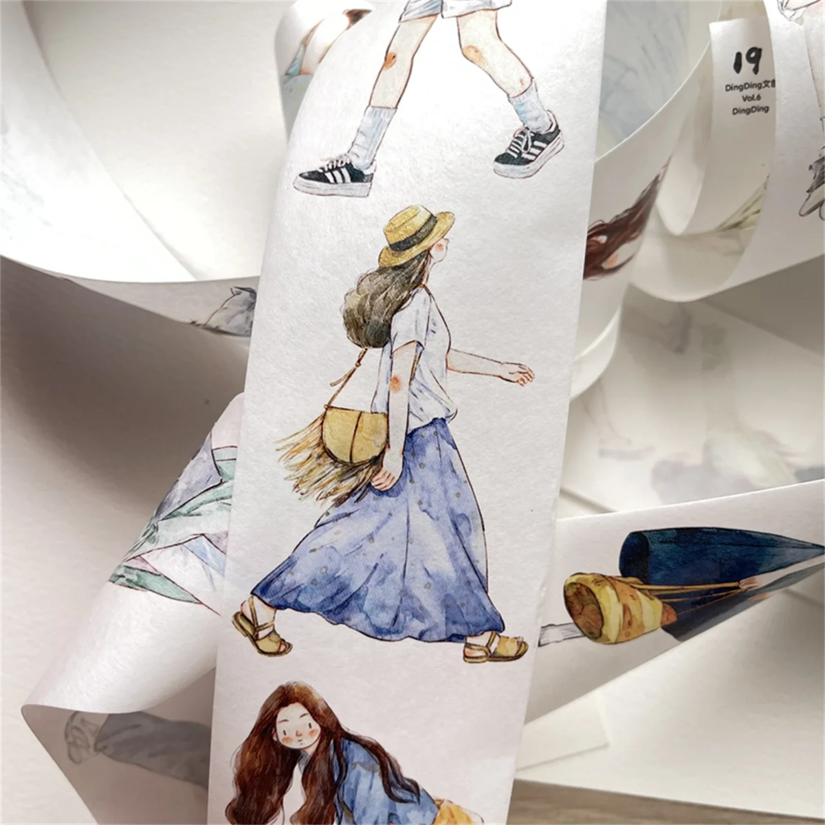 Vintage Walking In The Rain Girl 18 Washi PET Tape for Card Making Decoration DIY Scrapbooking Plan Stickers