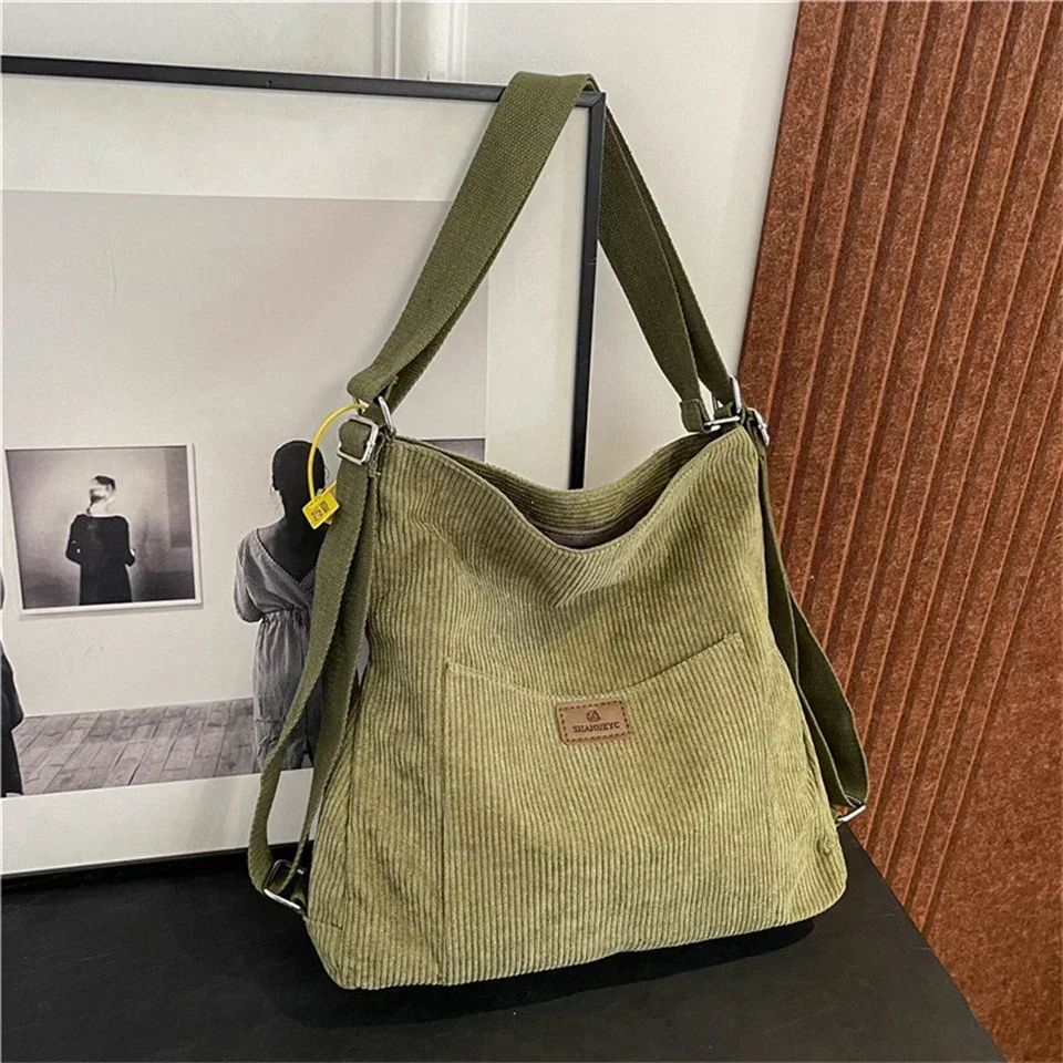 

Large Capacity Women Backpack Shoulder Bag Trendy Corduroy Tote Bag Environmental Protection Ladies Handbag Commuter Travel Bag