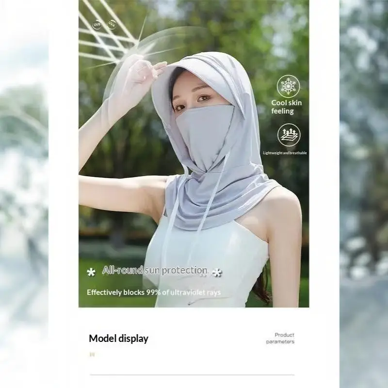 Eisseiden-UV-Schutz-Gesichtsmaske mit breiter Krempe, atmungsaktiv, für Radfahren, Wandern, Strand und Reisen – Detail 8