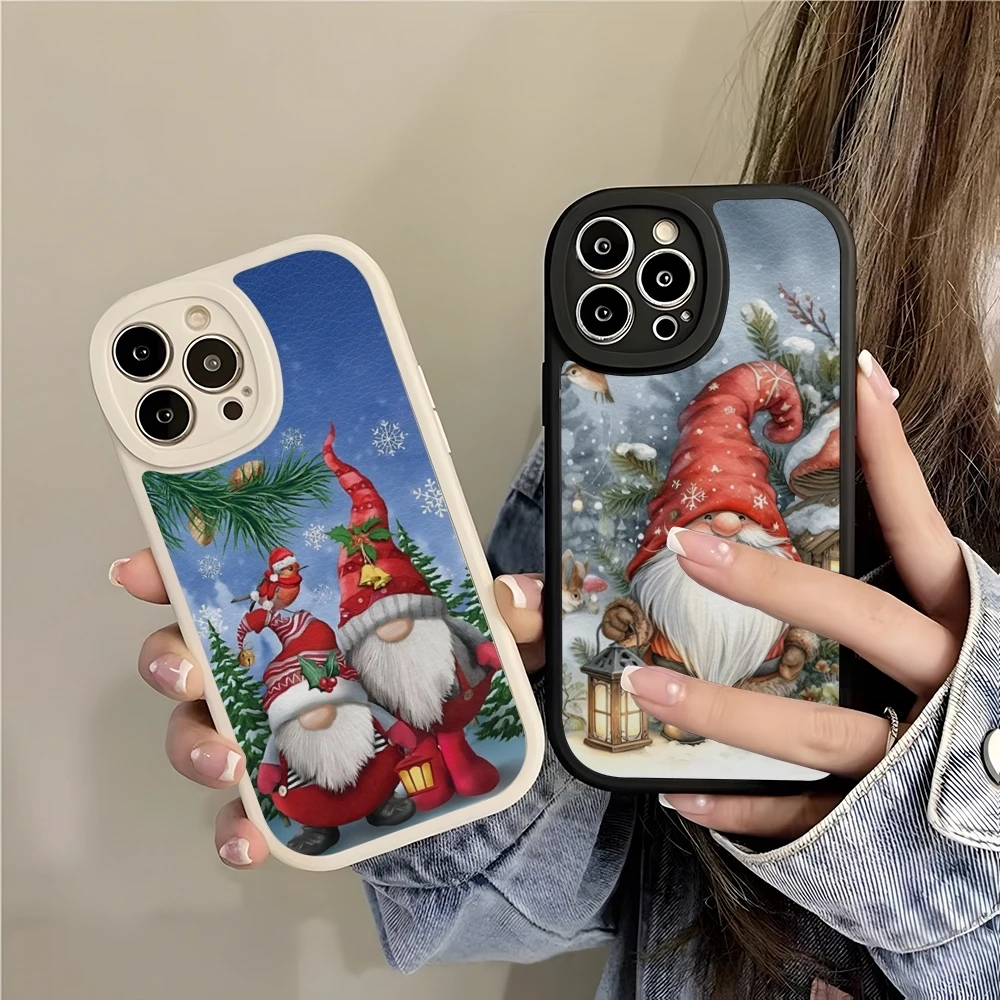 Gnome Christmas Little Cute Phone Case For Iphone 16 15 14 13 Pro Max 12 11 Mini X Xr Xs 7 8 Puls Lambskin Cover