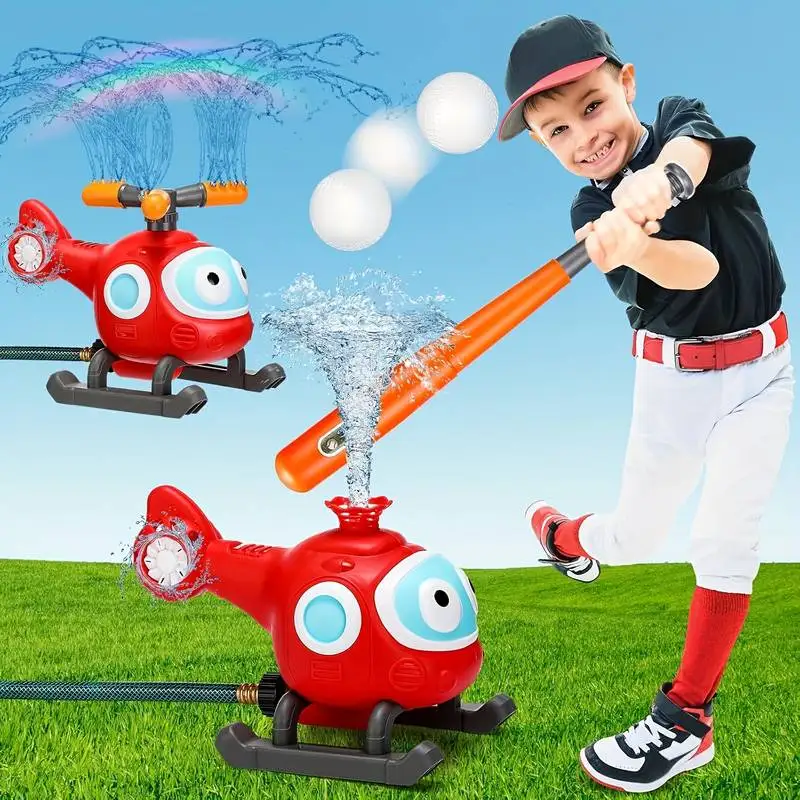Sprinkler for Kids Outdoor Water Toys 2-in-1 Helicopter Water Sprinkler Toys Kids Baseball Sprinklers for Yard Summer Water Game