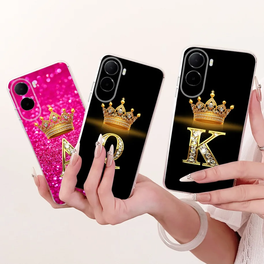 Funda de silicona suave con letras iniciales de lujo y corona para Xiaomi Poco C9e 4G, fundas transparentes de TPU para parejas, para Redmi A6 4G.