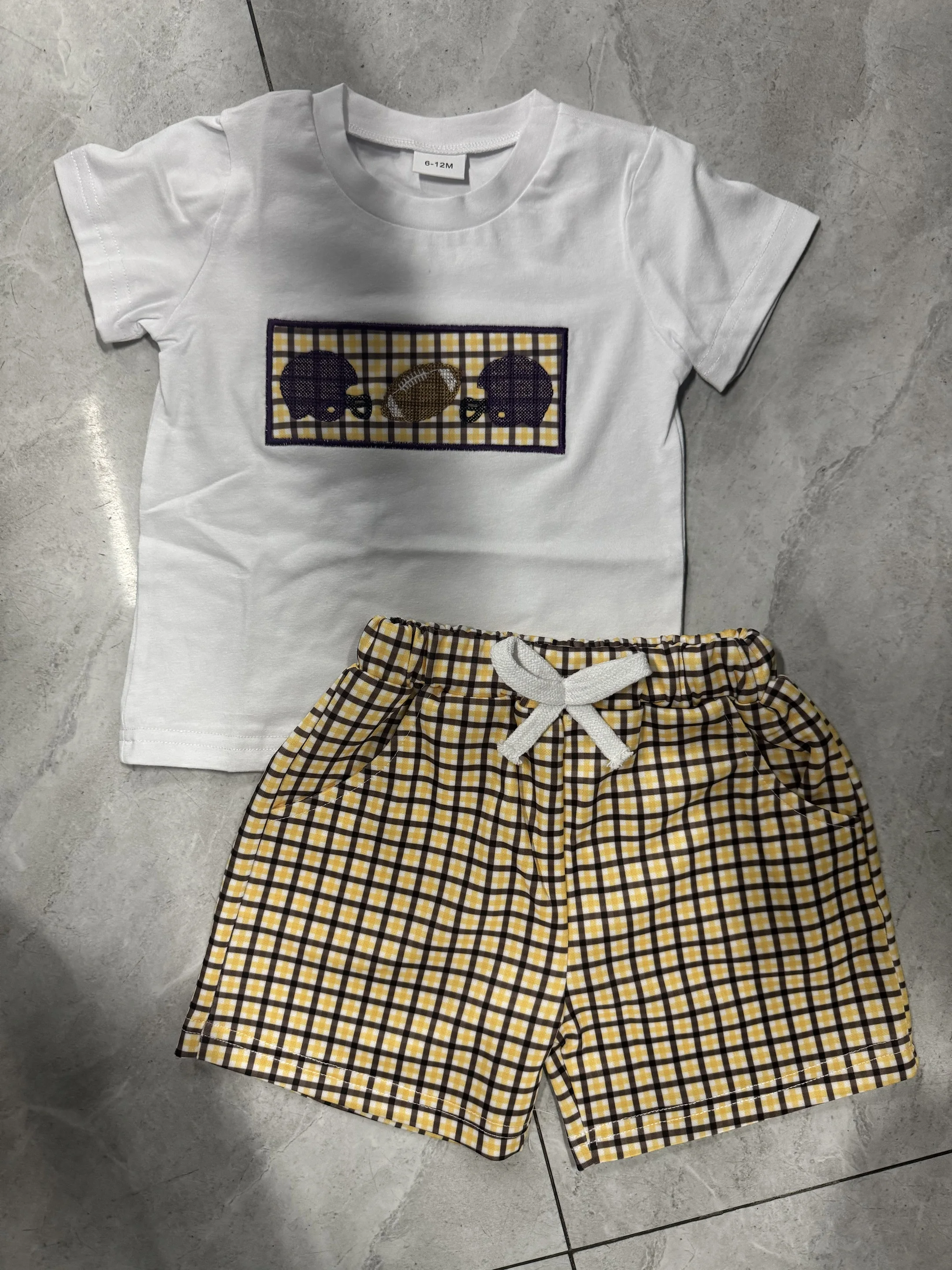 

Toddler Baby Boy Summer Outfit Loose Fit Embroidered Short Sleeve T-Shirt with Plaid Shorts 2 Pcs Set