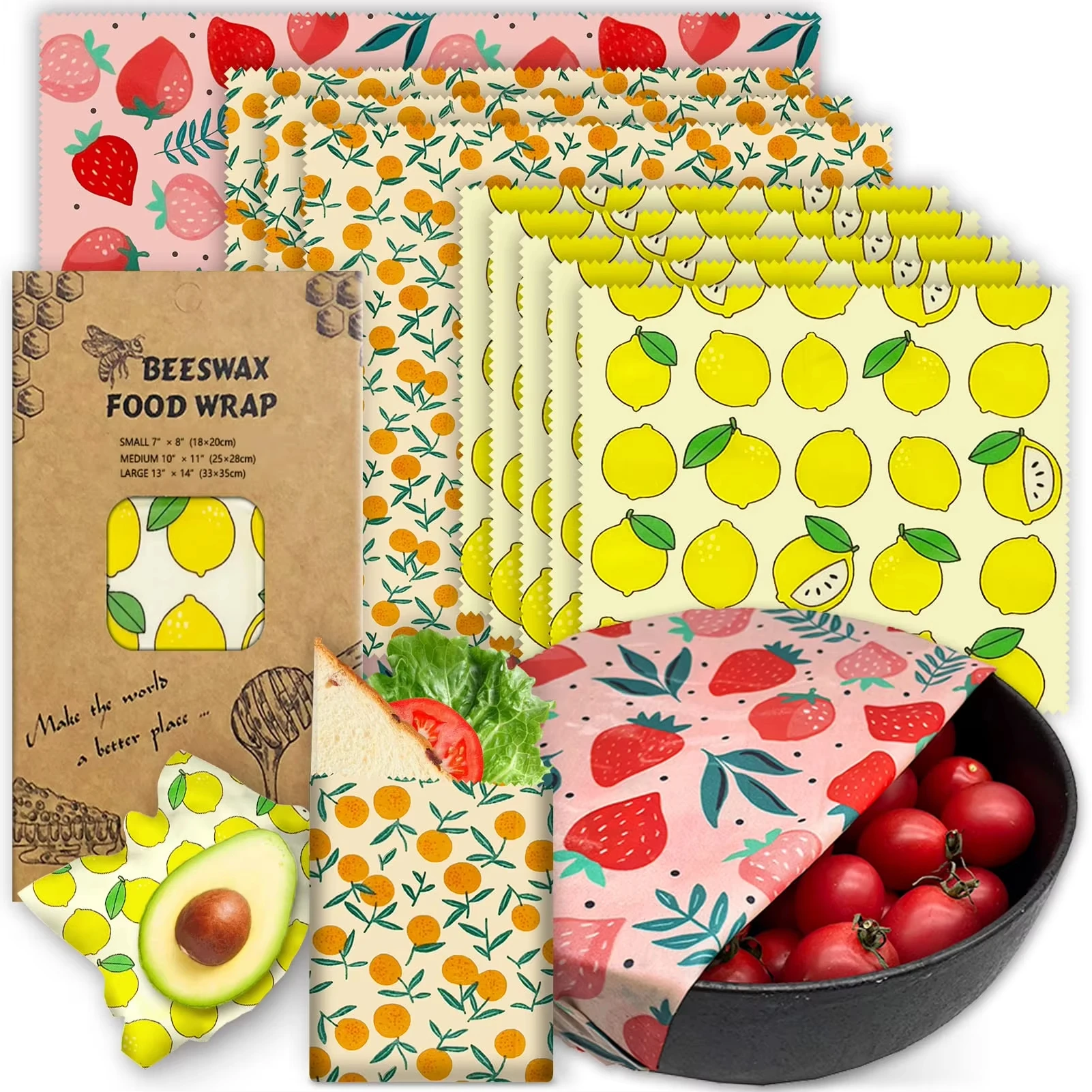 Paquete de 3 Rollos de Envoltorios de Cera de Abeja Reutilizables, Envoltorios Ecológicos y Sostenibles para Almacenamiento de Alimentos, para Sándwiches, Queso, Frutas, Pan y Bocadillos