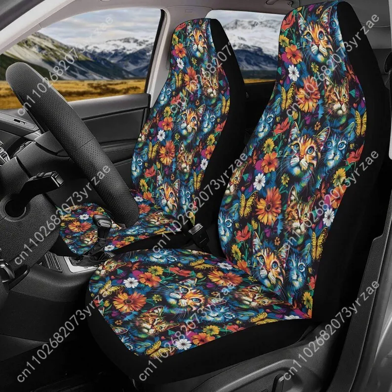 

Cat Floral Car Seat Covers Universal Environmentally Friendly Interior Decorations Comfortable Breathable Car Seat Covers