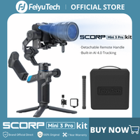 FeiyuTech SCORP Mini 3 Pro Kit Gimbal with AI 4.0 Tracking, Detachable Remote Handle, for Mirrorless Camera, Action & Smartphone