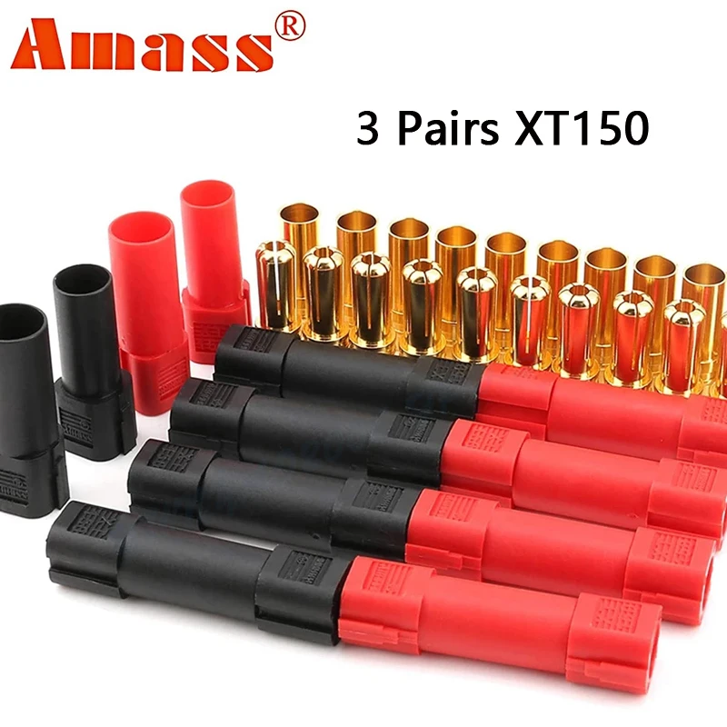 XT150 Connector Amass 6mm Bullet  Adapter Male Female Plug Set 130 High Rated Amps for FPV Drone RC LiPo Battery (3Pairs )