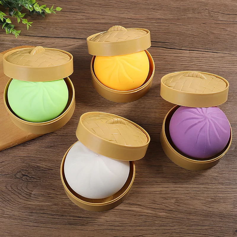 1Pc Cute Simulation Steamed Bun Squishy Toy with Steamer Realistic Food Squeeze Fidget Toy Anxiety Stress Relief Prop