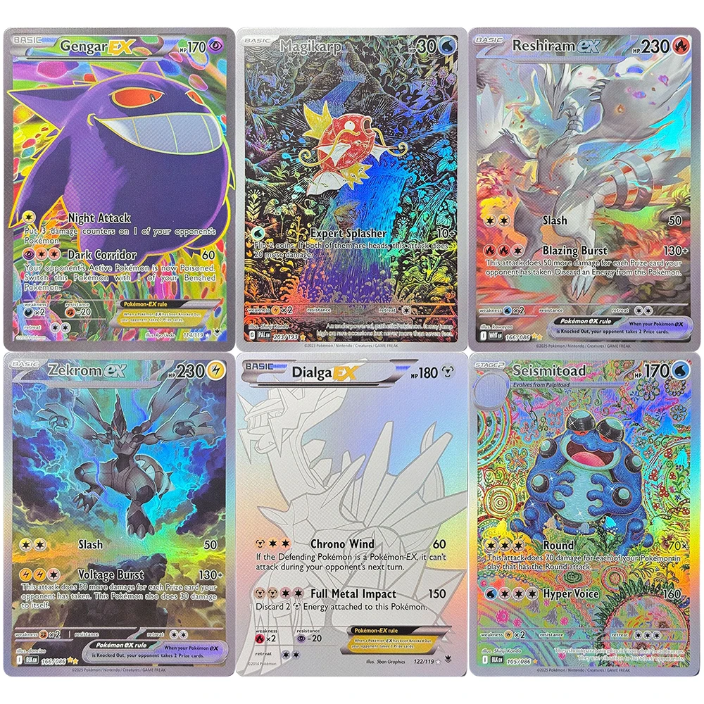 PKM Game Голографические прокси-карты DialgaEX Genesect ex GengarEX Reshiram ex Seismitoad Magikarp Pikachu V Suicune V Коллекционирование