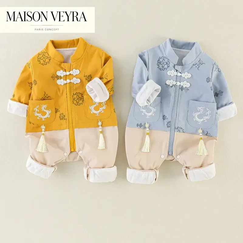 Newborn Baby Spring Autumn Long Sleeved Climbing Clothes Chinese Children's Style New Year Tang Costume Girls Boys Birthday Gift