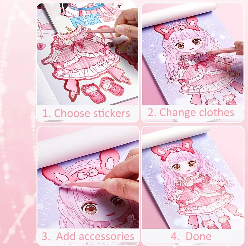 Cartoon Handmade DIY Book Dress Up Sticker Girl Sticker Book Children's Cartoon Makeup Show Puzzle Book