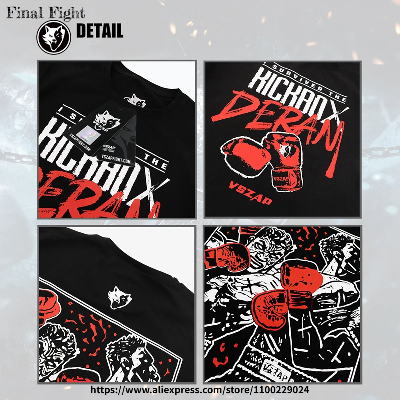 Vszap boxe t camisa de algodão bjj jiu jitsu mma camisas de treinamento fitness luta sparring luta kickboxing boxe rash guard