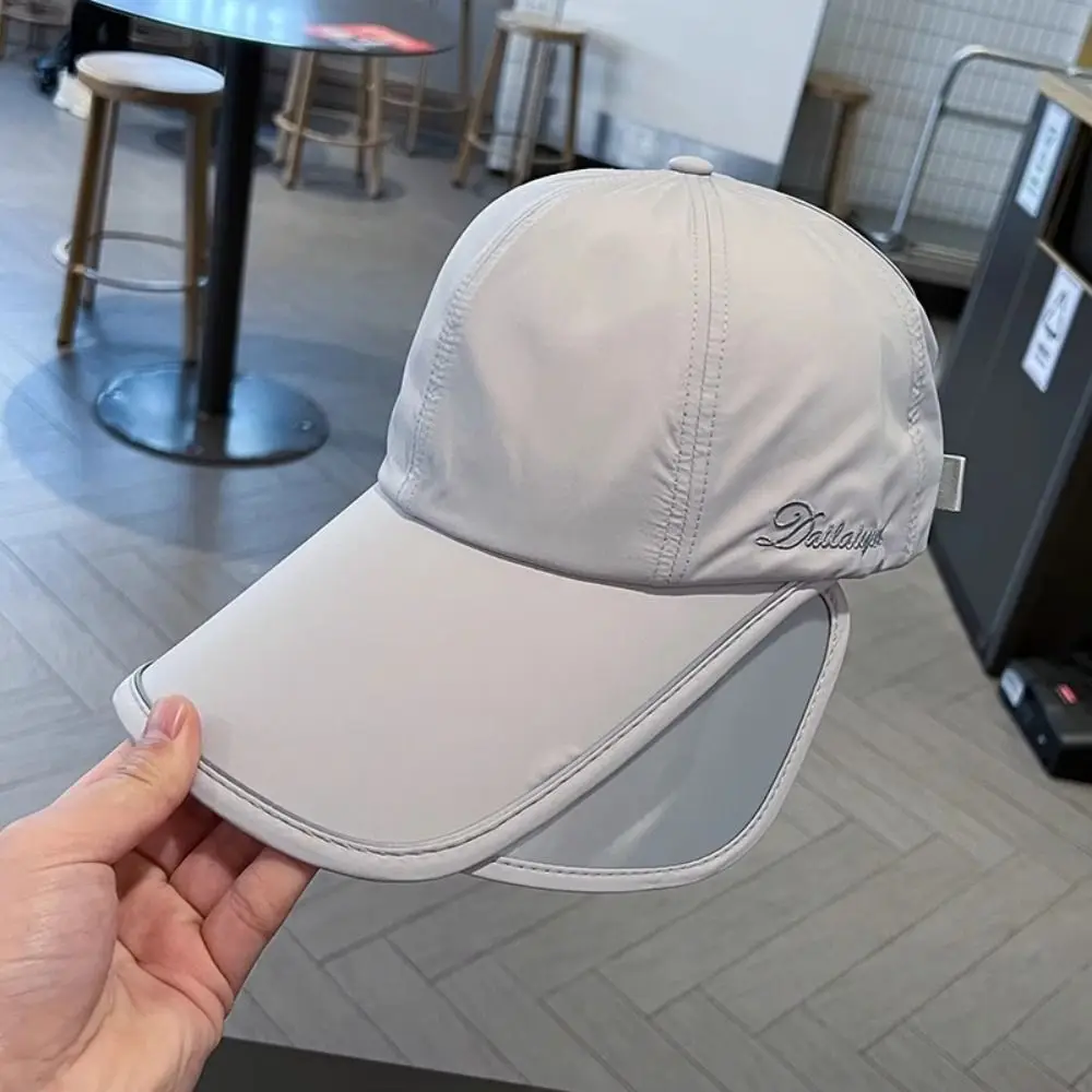 Summer Sunscreen Hat Men Women Thin Retractable Sun Hat Baseball Cap Women Large Brim Visor Shade Cap Ponytail Hat