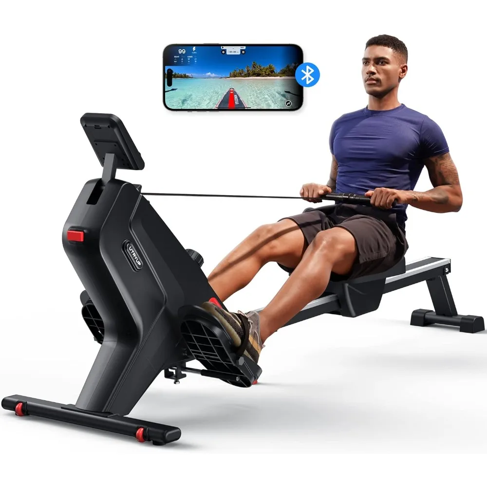 

350 LB Weight Capacity With Bluetooth App Supported Fitness Rowing Machine Exercise Tablet Holder and Comfortable Seat Cushion