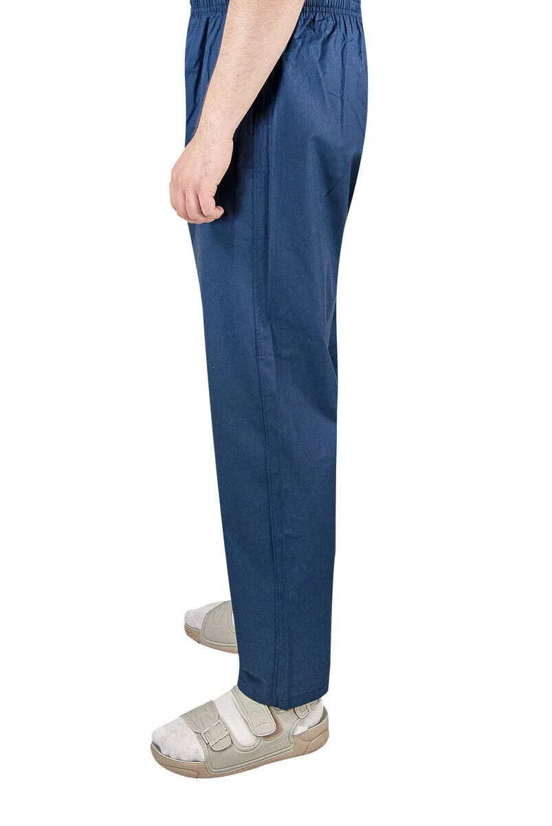 Iqrr – pantalon sarouel d'été en lin, taille élastique, bleu marine