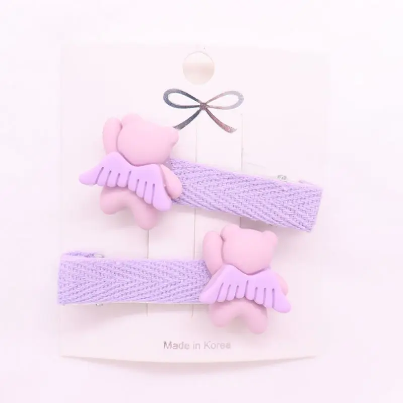 2Pcs/Set New Children's Side Headband Girl Decorative Tie Cartoon Colorful Angel Bear Hair Attachment Lovely Hairpin Gift