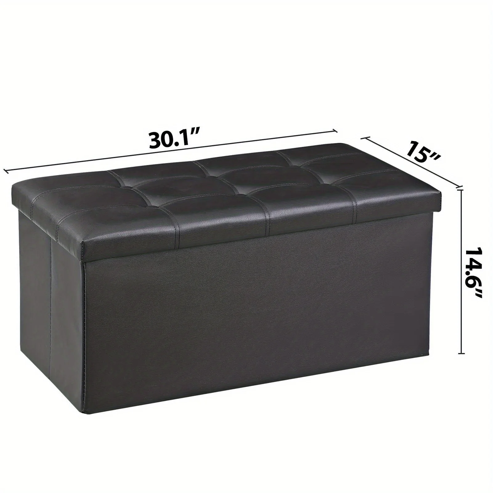 30 Inches Folding Storage Ottoman Bench, Storage Chest, Footrest, Coffee Table, Padded Seat, Faux Leather, Holds up to 350 lb