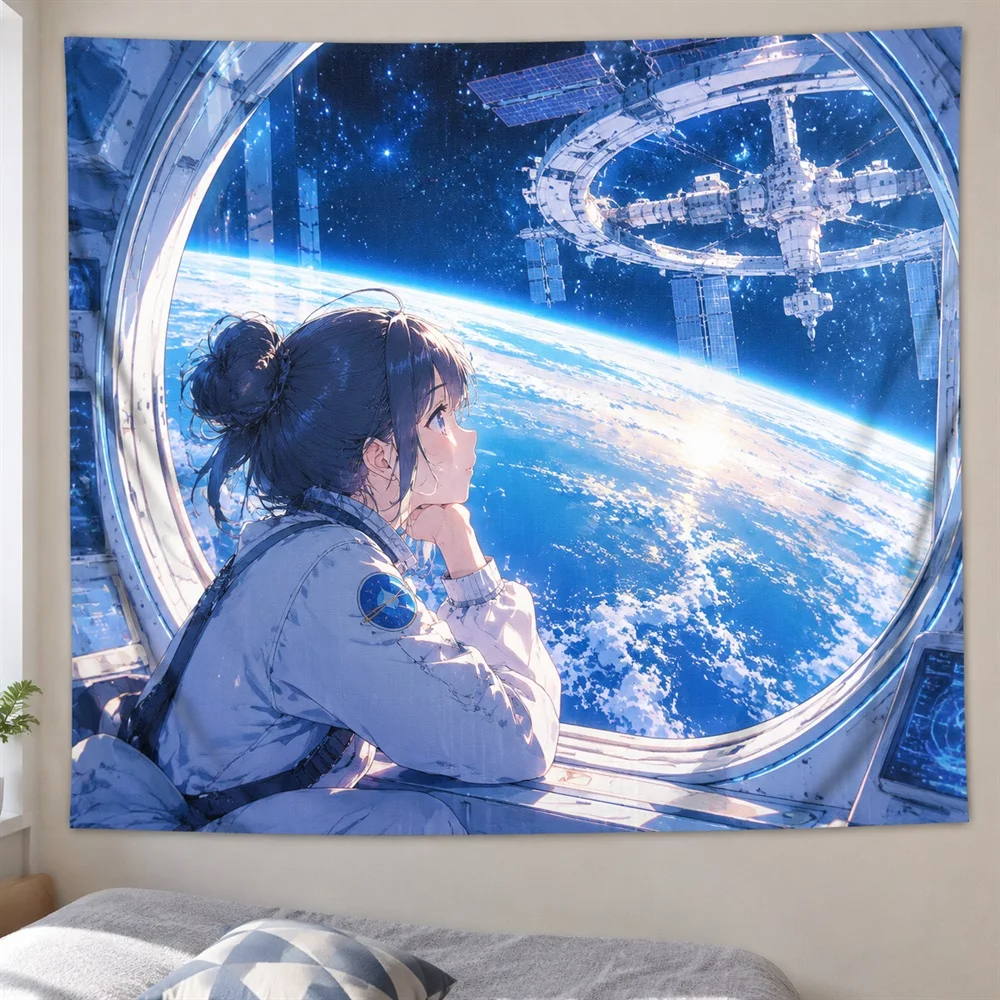 VIKAMA Space Station Anime Tapestry Wall Hanging, Sci Fi Anime Wall Decor Tapestries for Bedroom Living Room Study Gaming Room
