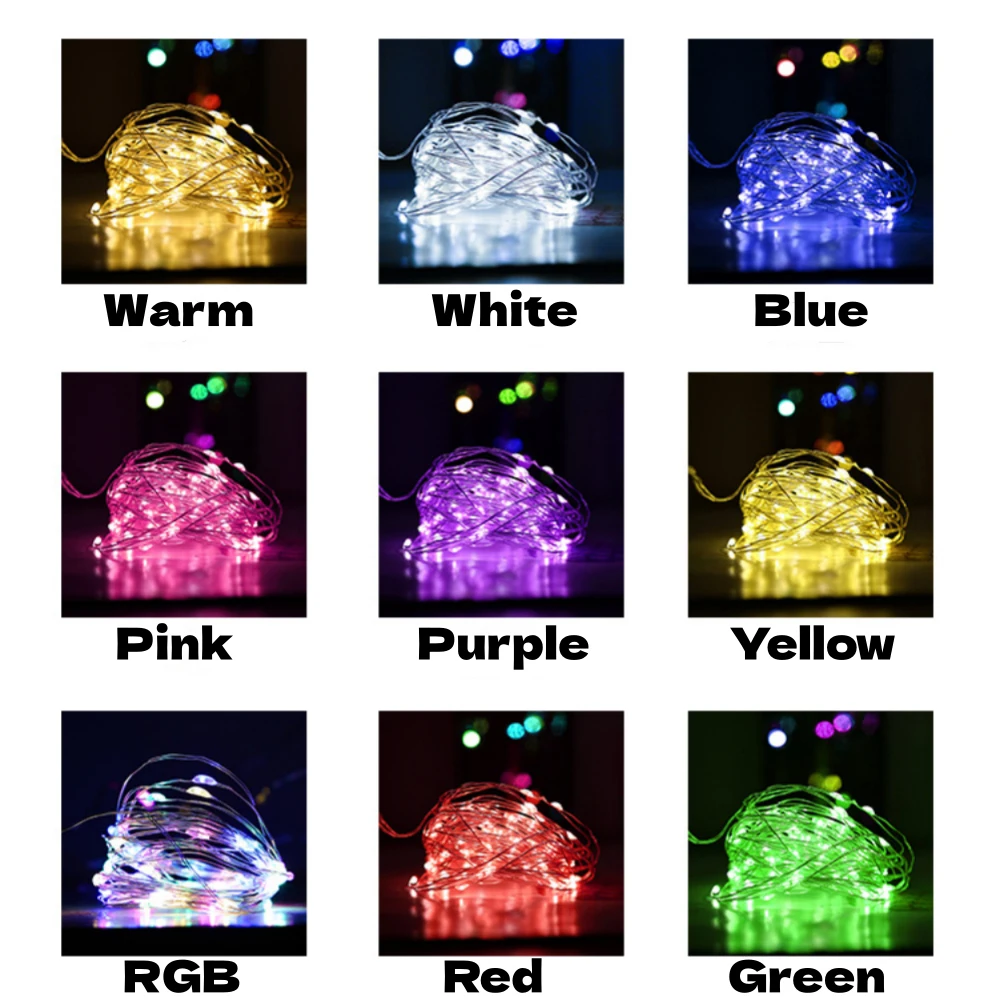 3 فولت LED الجنية سلسلة أضواء في الهواء الطلق حديقة AA بطارية تعمل بالطاقة 9 ألوان الأسلاك النحاسية LED أضواء لحفل زفاف زينة عيد الميلاد