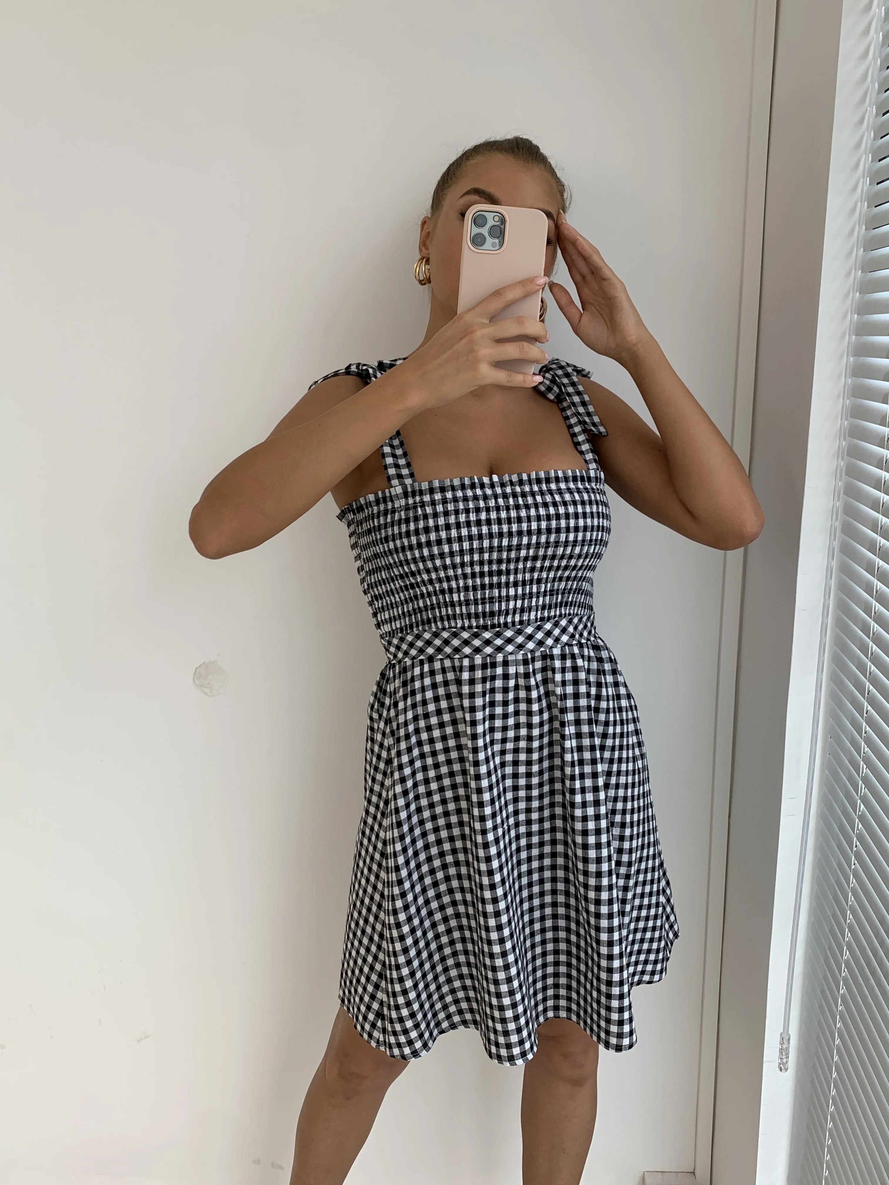 Abito da donna con nodo e spalline sottili, corpetto arricciato, abito a canotta, mini abito sexy a vita alta con bretelle senza maniche