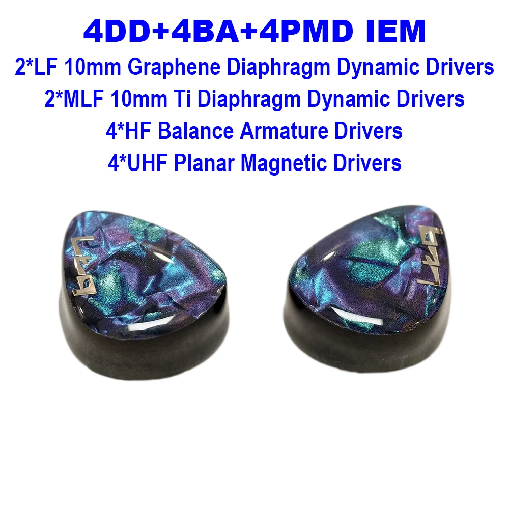 4DD+4BA+4 PMD IEM Earphones Hifi Headphones in-ear Monitor Earbuds Planar Magnetic Driver Hybrid Wired Headphone for Musician