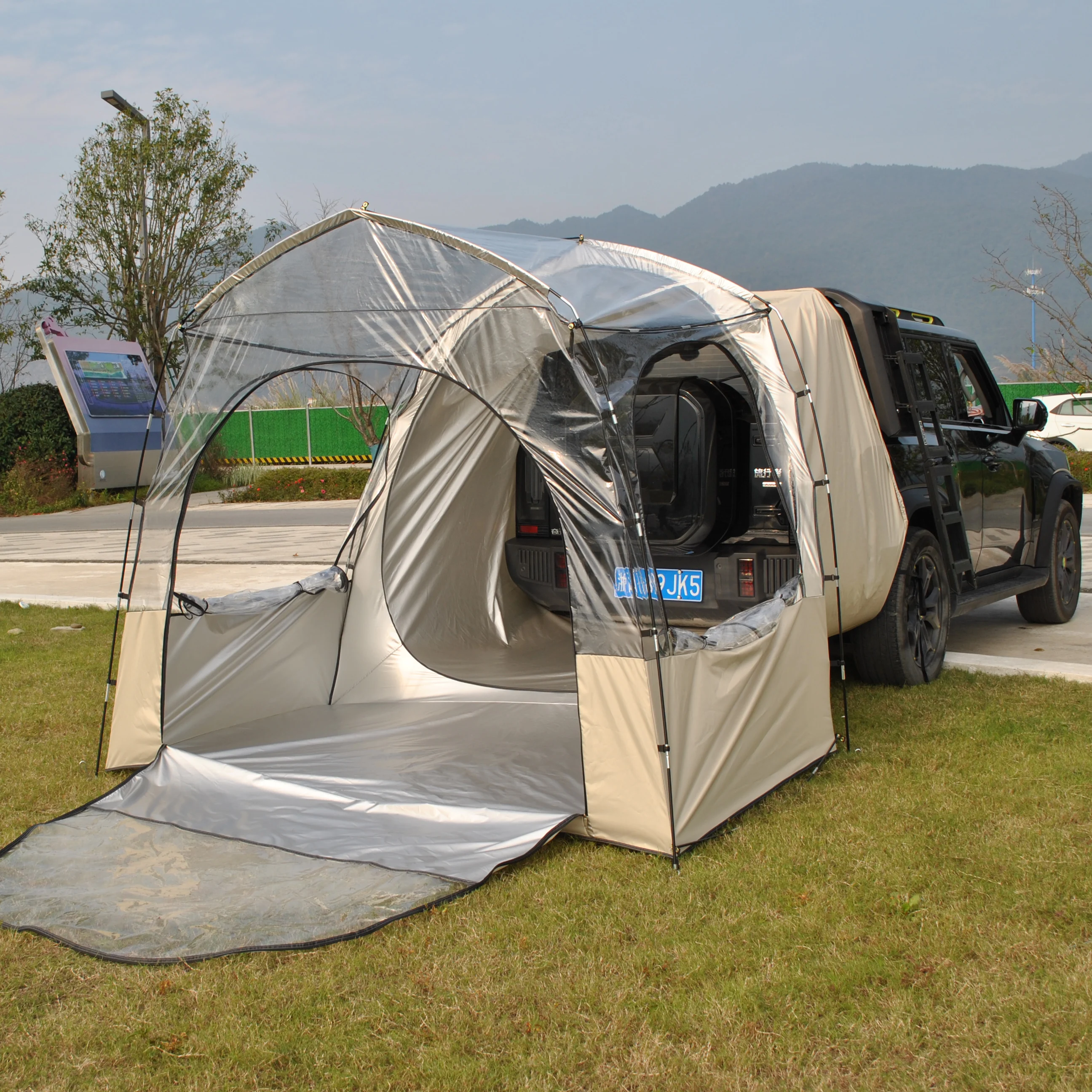 خيمة SUV خارجية تتسع لـ 3-4 أشخاص، خيمة سيارة فقاعية شفافة من مادة PVC بطول 6.8 أقدام، خيمة الباب الخلفي لسيارات الدفع الرباعي، خيمة خلفية شفافة لخيمة رياضية