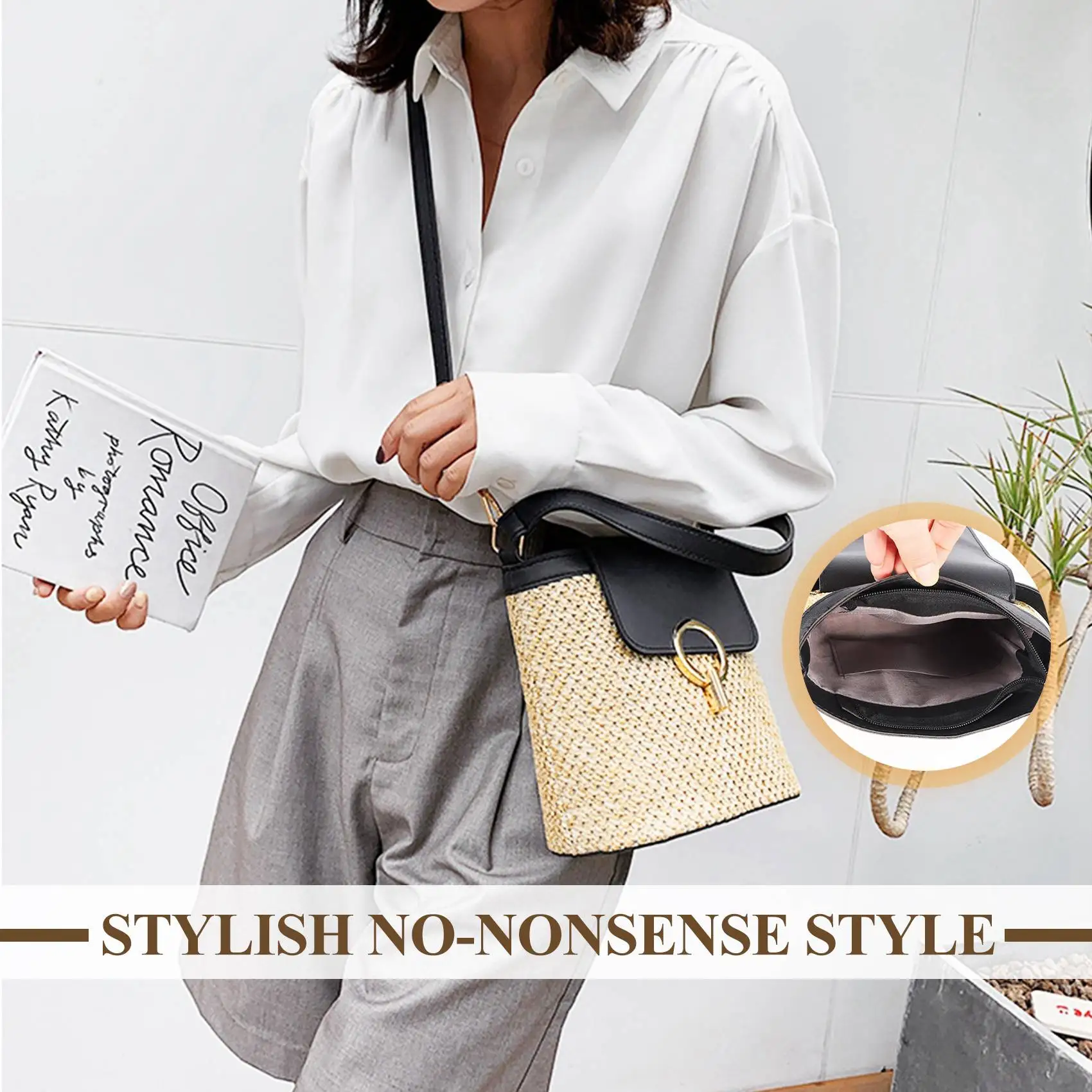 Small Straw Bucket Bags for Women Summer Crossbody Bags Lady Travel Purses and Handbags Female Shoulder Simple Bag