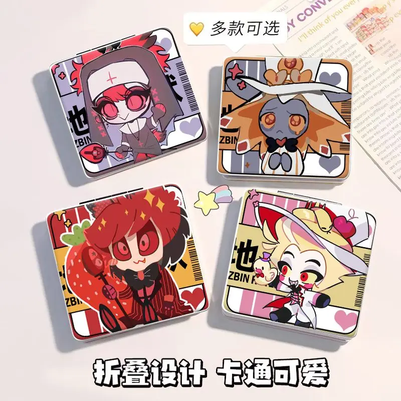 Spot Stock Espejo pequeño plegable - Hazbin Hotel Alastor Lucifer Mini espejo de tocador cuadrado portátil de doble cara