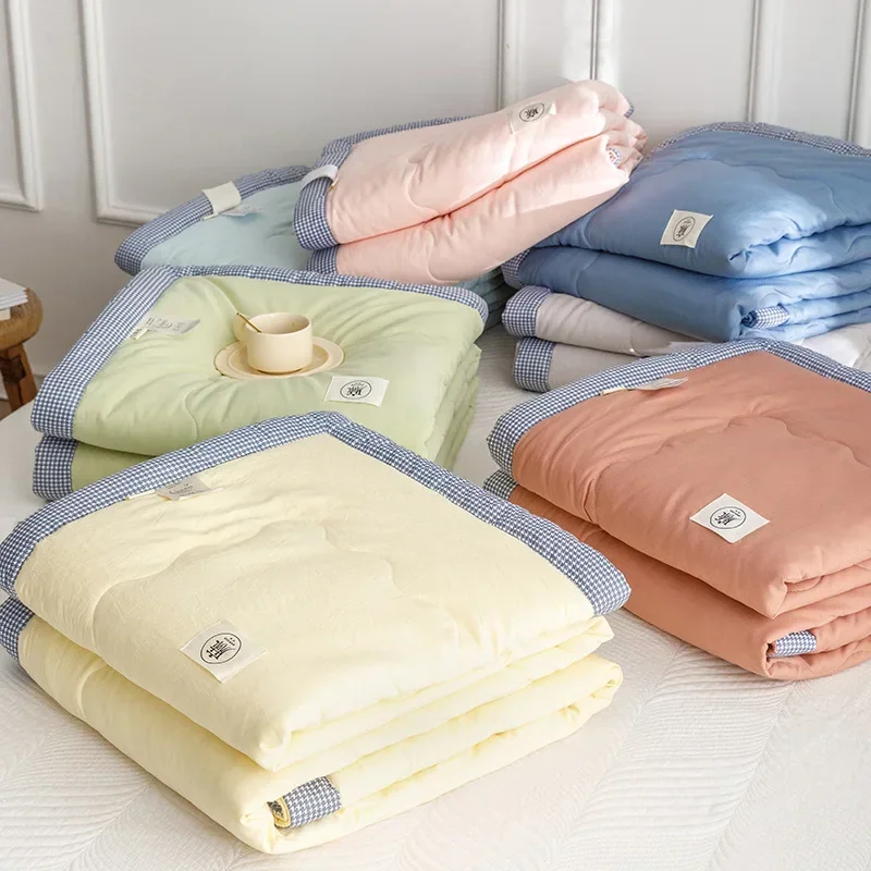 

2024 New A-Class Washed Cotton and Hemp Summer Quilt Solid Color Quilt Gift Summer Cool Quilt Air Conditioning Blanket 침대