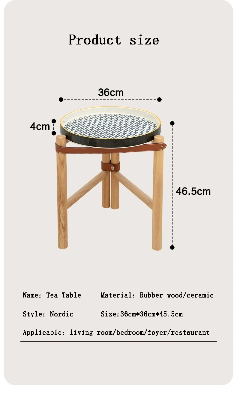 Vintage Couchtisch, Wohnzimmer-Sofa-Beistelltisch, Keramiktablett, Teetisch aus massivem Holz, kreativer Aufbewahrungsschreibtisch, nordische Möbel – Detail 14