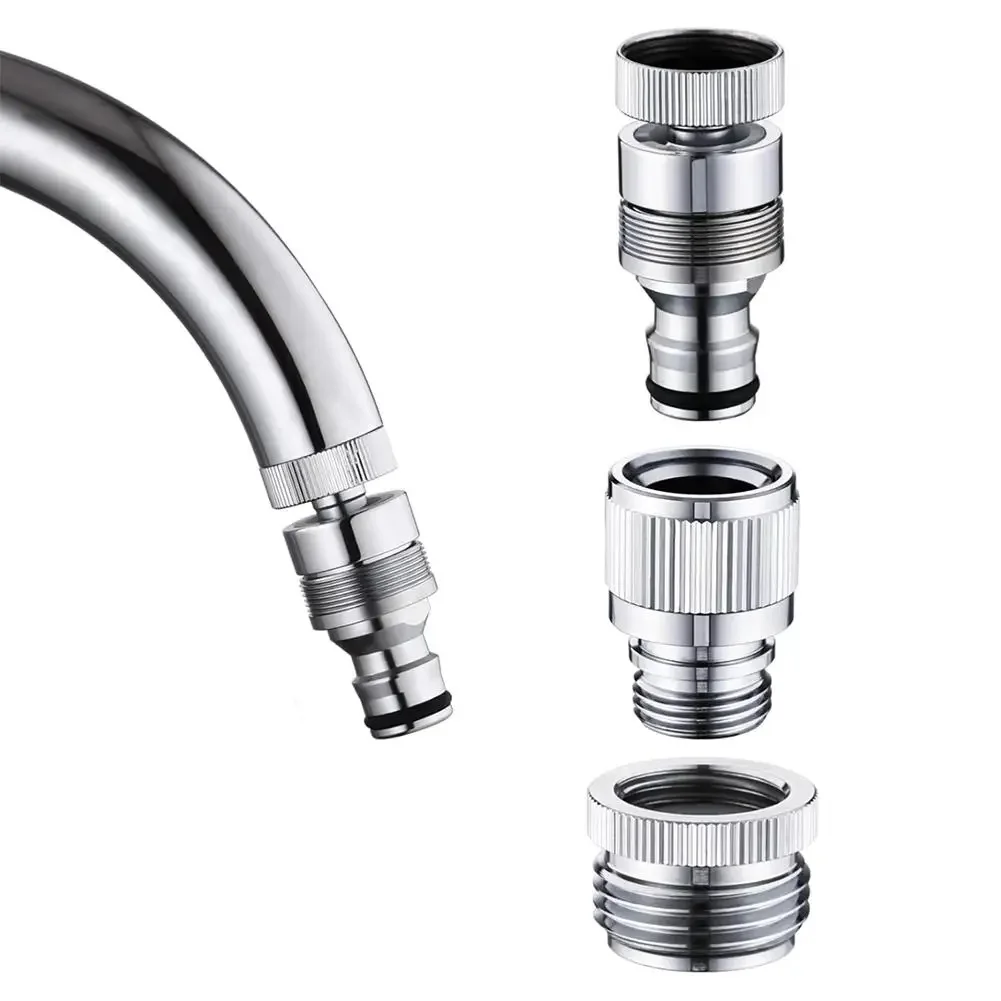 4x Brass Faucet Adapter Chrome Finish for Garden Hose Shower Connection Quick Connect Fitting for Home Water Applications