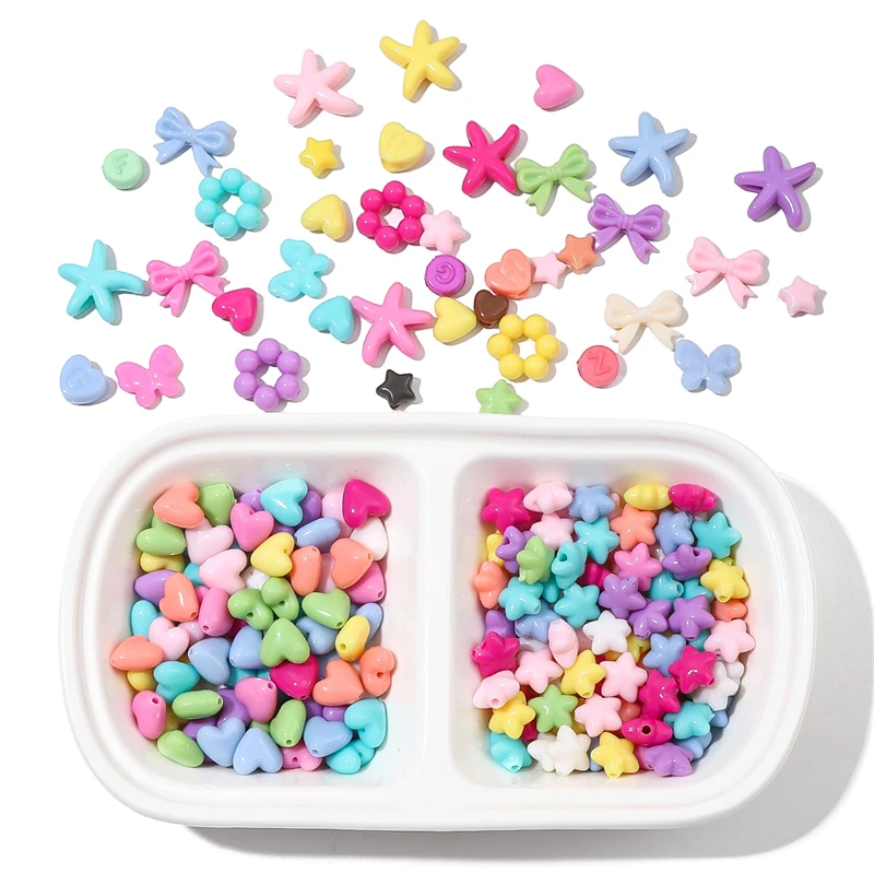 20-200pcs Plastic Acrylic Beads Butterfly Star Heart Bow Starfish Charm Beads for DIY Jewelry Craft Making