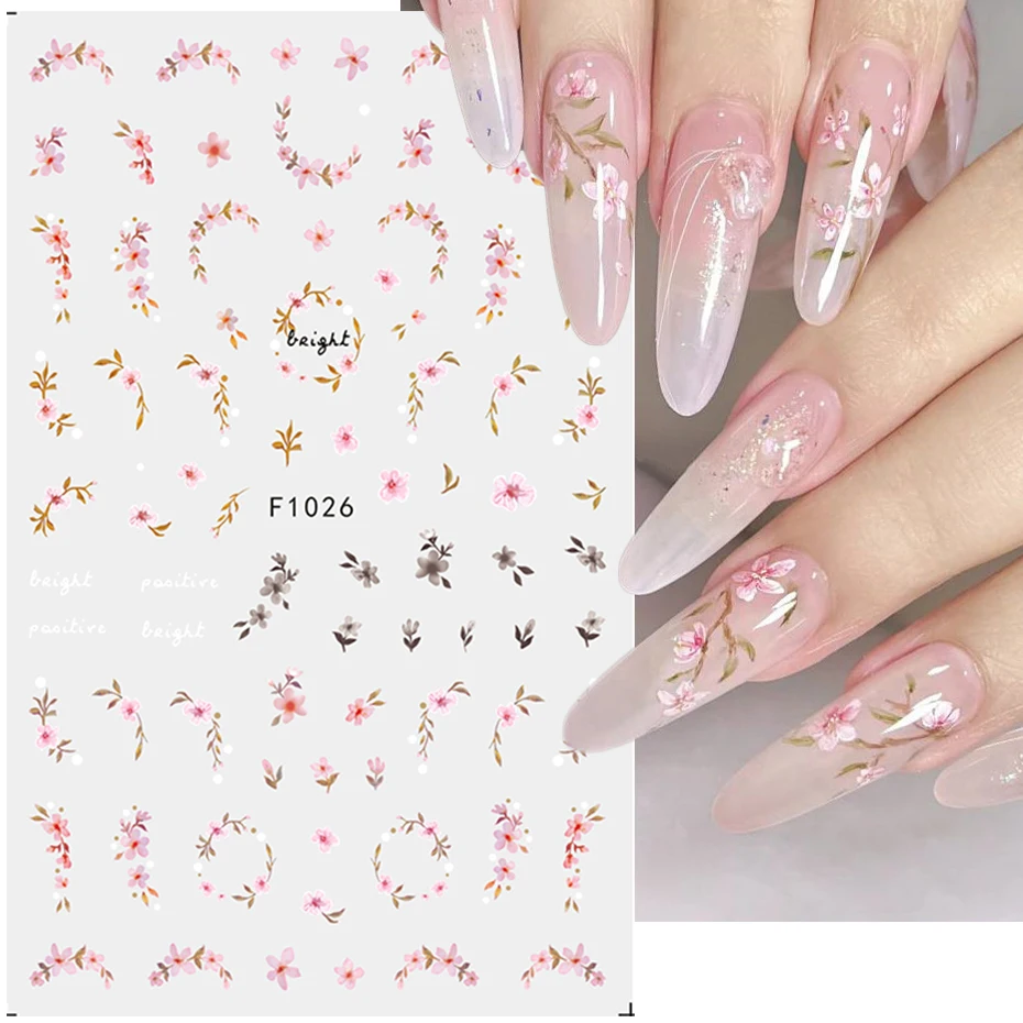 Çiçek Kelebek Tırnak Çıkartmalar Pembe Kiraz Çiçekleri Lale Iris Lavanta Kırmızı Fasulye Petal Yaprak 3D İlkbahar Yaz Manikür Dekorasyon