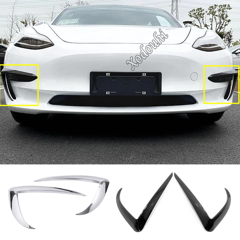 

Car Front Fog Eyebrow Trim Light Lamp Frame Stick Cover Grill Grille For Tesla Model 3 Model3 2017 2018 2019 2020 2021 2022 2023