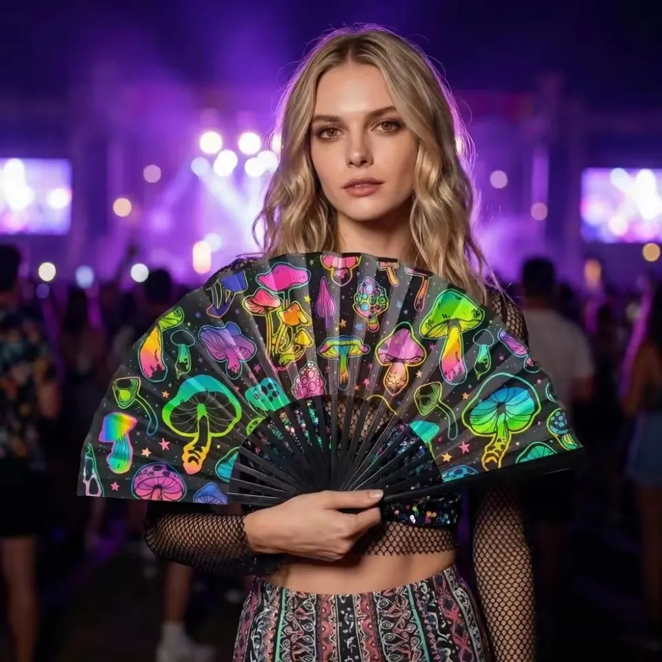 Gradient Colorful Reflective Foldable Fan Magic Soft 33cm Large Cloth Dance Photography Kung Fu Fan Props Disco Fan Festival Fan