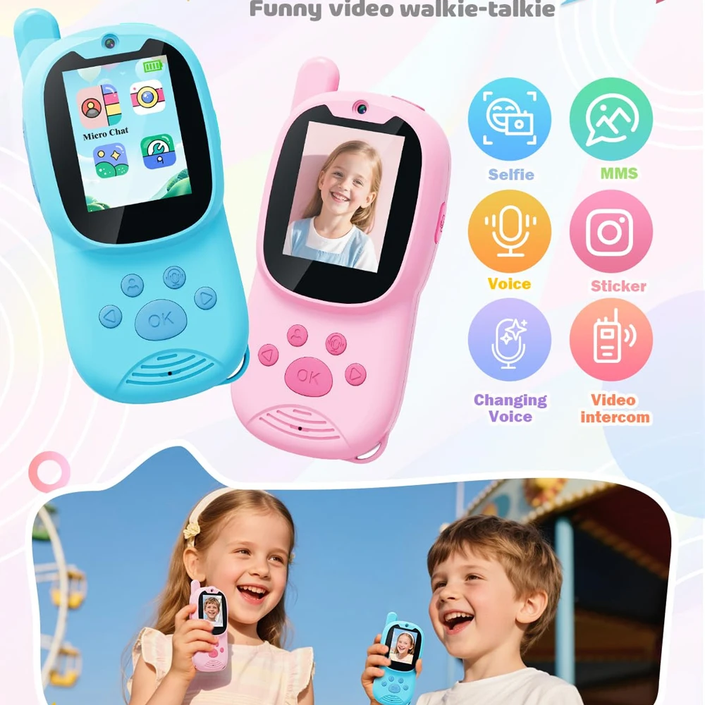 

Видео рации для детей, 2 шт., перезаряжаемый портативный домофон, встроенная камера, видео, в помещении, на открытом воздухе, семейные игры, кемпинг, пеший туризм