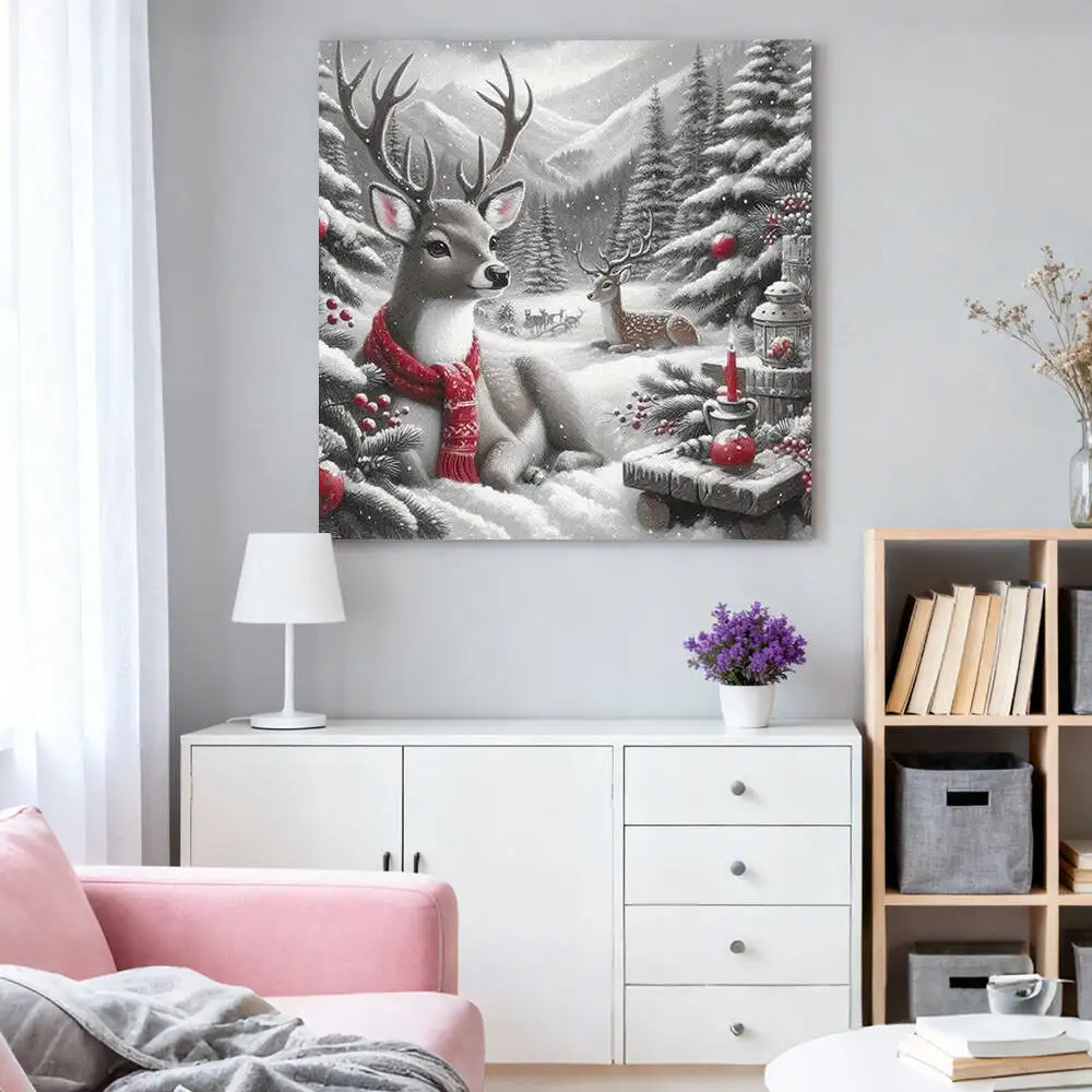 HUACAN 다이아몬드 페인팅 사슴 겨울 동물 풀 키트 벽 장식 모자이크 크리스마스 자수 사진 라인스톤