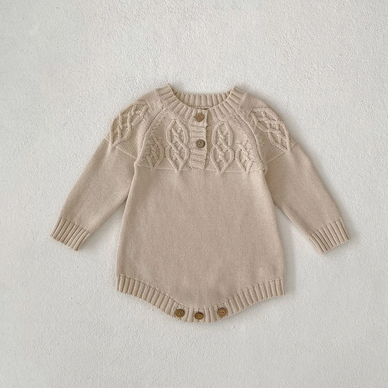 Autumn New 0-2 Year Old Baby Clothing Round Neck Pullover Sweetheart Knitted Long sleeved Sweetheart Triangle Creeper