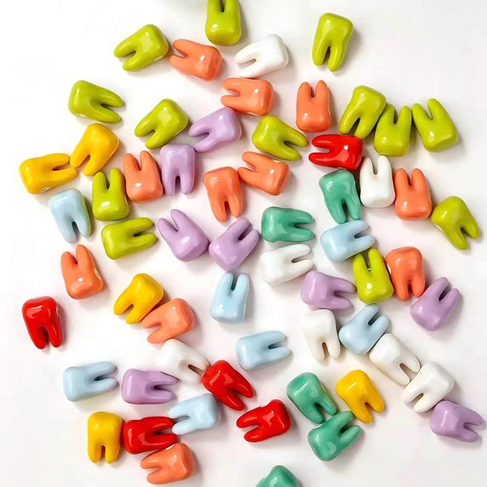 10pcs 12x13mm Tooth Shape Ceramic Beads For Jewelry Making Loose Ceramics Bead DIY Bracelet Necklace Earring Accessories