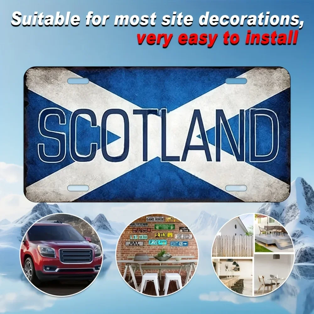 Scotland St. Andrew's Cross Flag Vintage License Plate Style Aluminum Metal Sign Retro UK Country Travel Souvenir Wall Art Decor