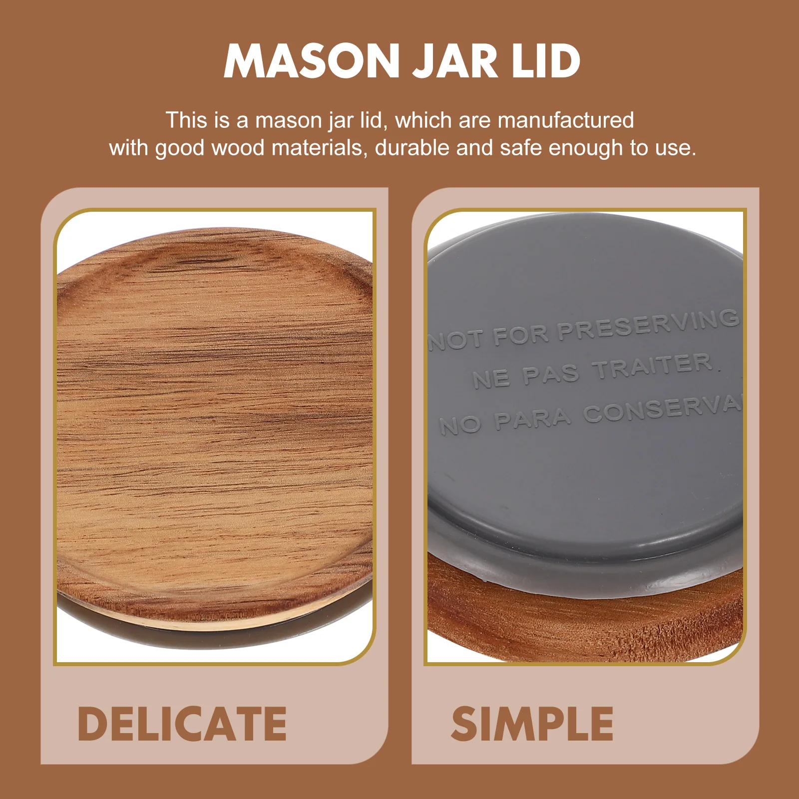 

2pcs Mason Jars Airtight Wooden Jar Covers Leakproof Sturdy Storage Tank For Wide Mouth Canning Jars Home Kitchen Tea Shop Use