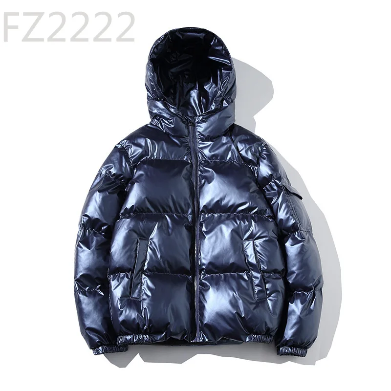 Winter glossy cotton-padded clothes men's short large-size hooded bread clothes are trendy and loose.