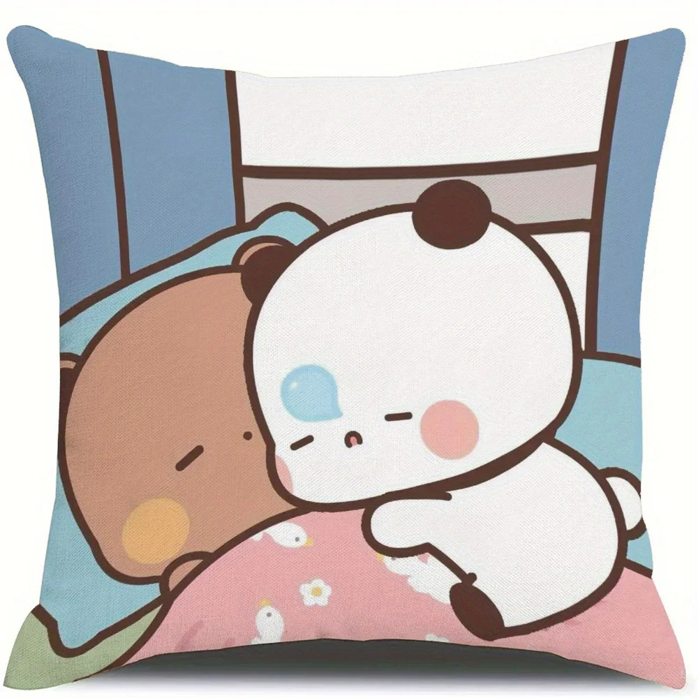 1PC Bubu Dudu Panda 2D Printed Pillowcase, Polyester Zipper Cushion Cover, Machine Washable, Modern Home Sofa Decor