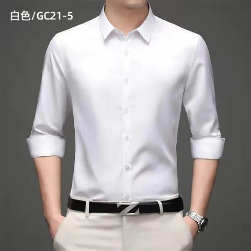 Spring and Autumn Formal Men\'s Work Clothes Long-Sleeved Shirt Business Ironing-Free Young and Middle-aged Social Solid Color