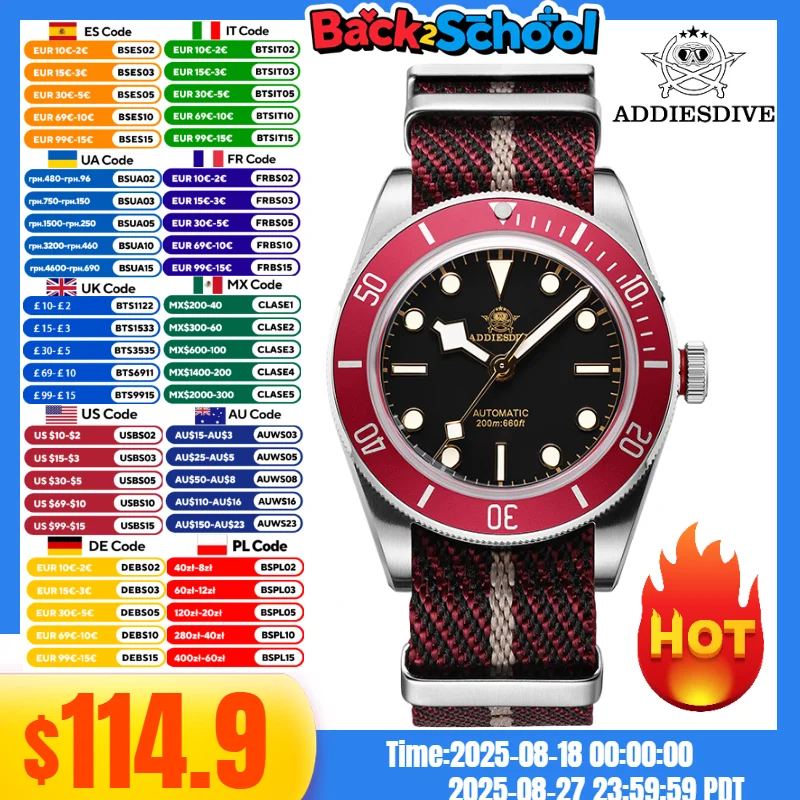 

ADDIESDIVE TOP Men's Luxury Watches Nylon Band BGW9 Super Luminous Relojes Para Hombres 20Bar Diving Automatic Mechanical Watch