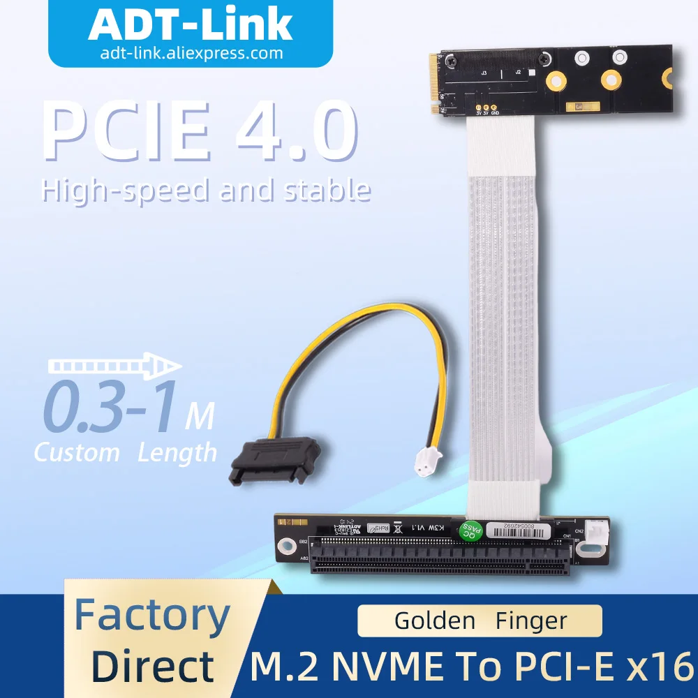 

ADT-Link 90 Degree Turn Angled PCIE 4.0 x16 to M.2 NGFF NVMe STX Mainboard Graphics Card Extend Cable 16x Riser Adapter Jumpers