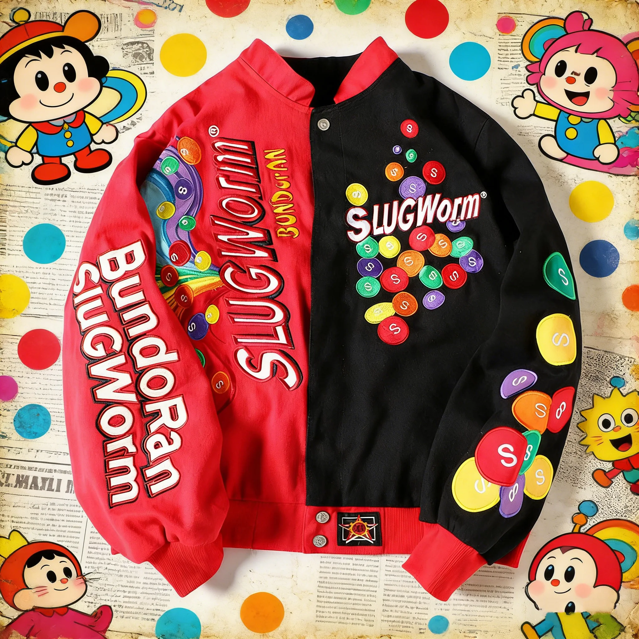 

Женская куртка с вышивкой в стиле хип-хоп, из плотного хлопка, с индивидуальным дизайном в виде радужных конфет.